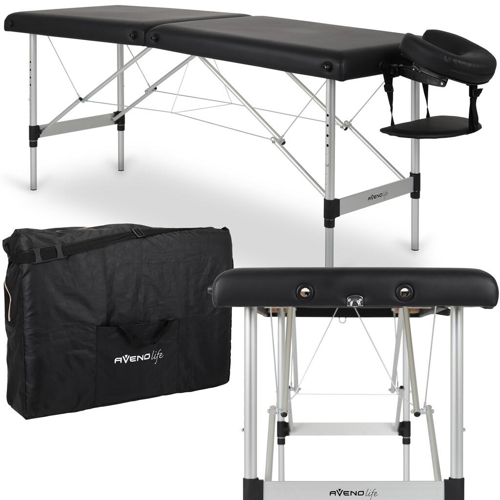 Sort bærbar massagebriks Nina Comfy Base K515 med aluminiumsstel og ansigtsstøtte