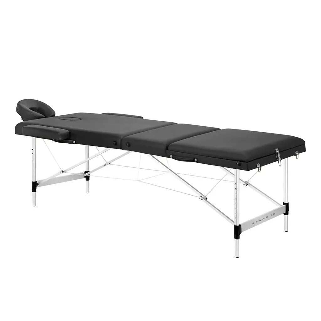 BALANCE foldbar massagebriks i sort aluminium med tre sektioner og hævet ryglæn