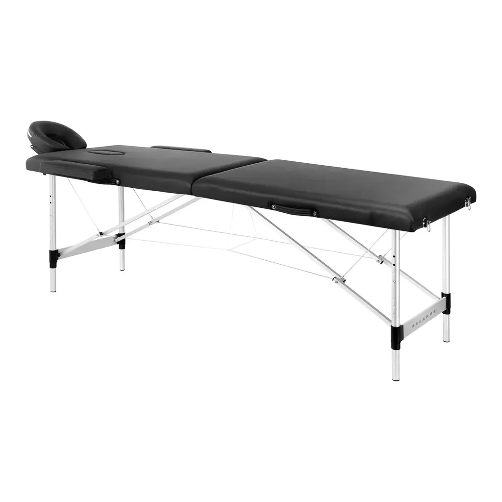 BALANCE foldbar massagebriks i sort aluminium med armlæn og hovedstøtte