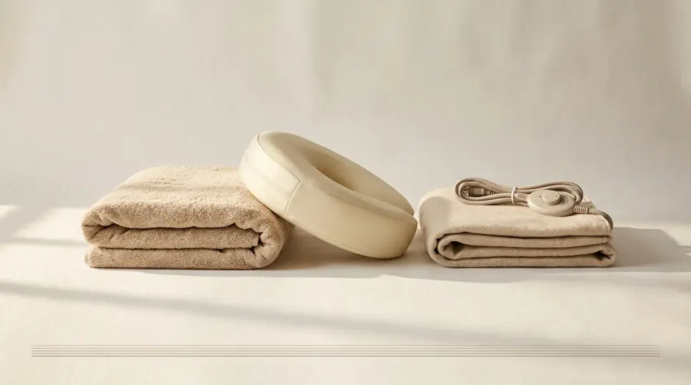 Tilbehør til massagebriks: puder, betræk og varme